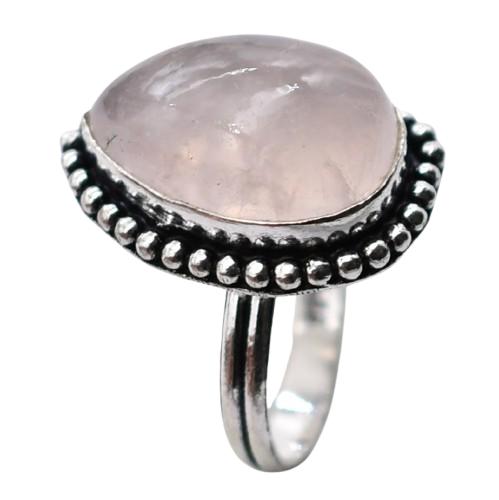 Rose Quartz Natural Gemstone Antique Silver Plated Ring US Size-8.25 A 766