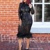Women's Summer Long Sleeve High Neck Mid-Length Waisted Stamped Hip Dresses
