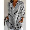 Plus Size Women's Long Sleeve Shirt Ripple Print Loose Printed Shirt