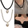 Elegant Heart Shaped Pendant Necklace Stylish Pearls Beaded Necklace with Love Heart Pendant for Gatherings Parties