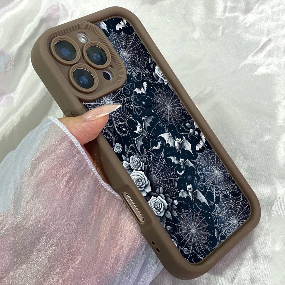 JT92 Черная Паутина Хэллоуин для iPhone 17 16 15 14 Pro Max Samsung S26 S25 S24 Ultra A17 A16 A07 A56 A06 Xiaomi 15T Redmi 14C 15c Мягкий Чехол из ТПУ