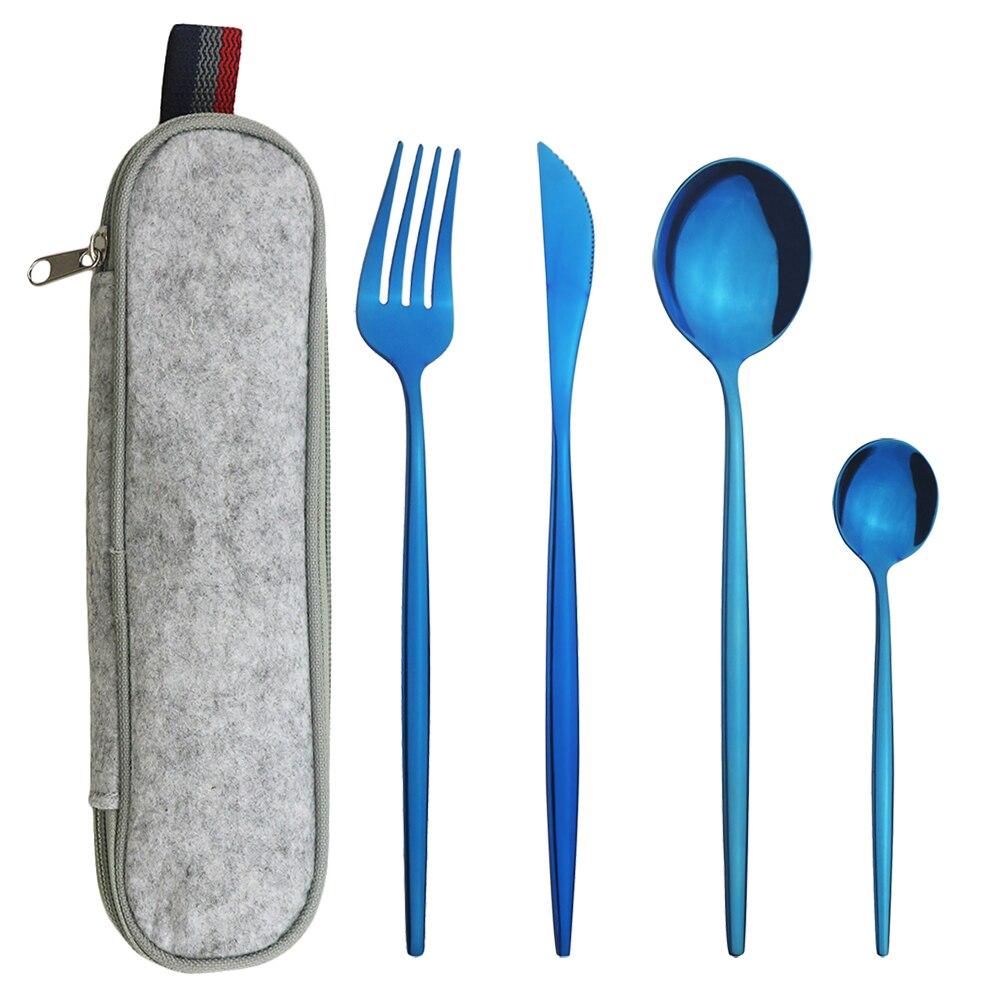 Мятно-зеленый, золотой набор столовой посуды, набор столовых приборов для кемпинга, нож, вилка, ложка с портативной серой сумкой, набор посуды из нержавеющей стали