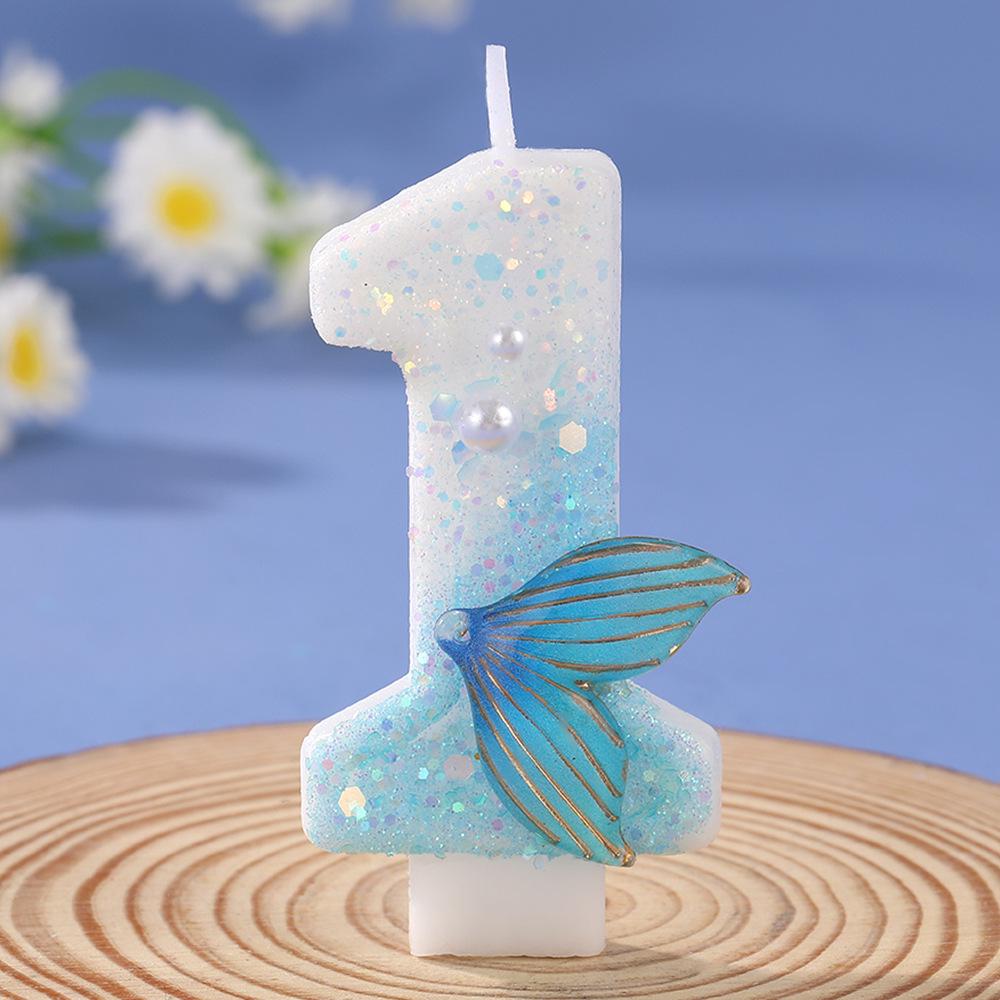 Blue Mermaid Tail Candle for Princess Birthday Cake