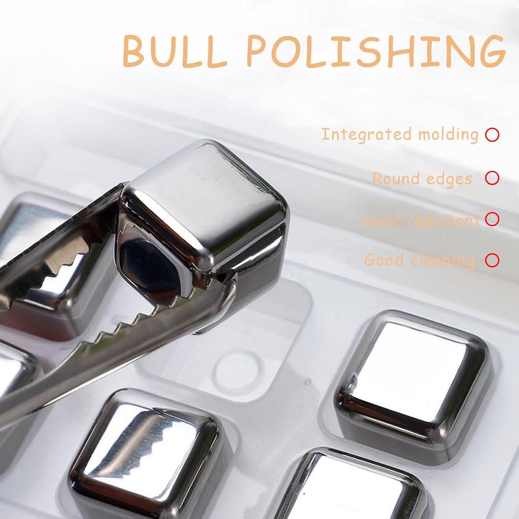 Набор многоразовых камней для виски из нержавеющей стали 304 lce Cubes с зажимами