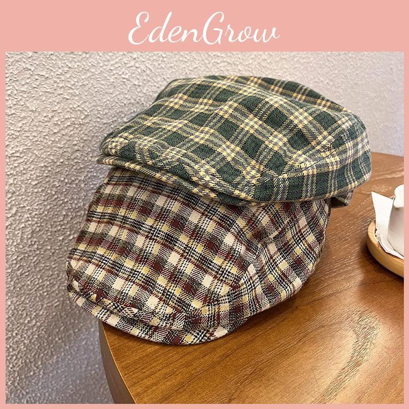 Trendy Retro Grid Print Newsboy Cap Windproof Warm Features Casual Streetwear