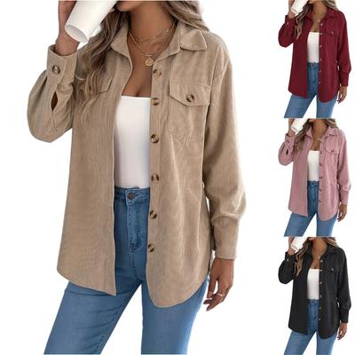 Женская модная однотонная рубашка-куртка с лацканами и однобортной застежкой, с длинными рукавами