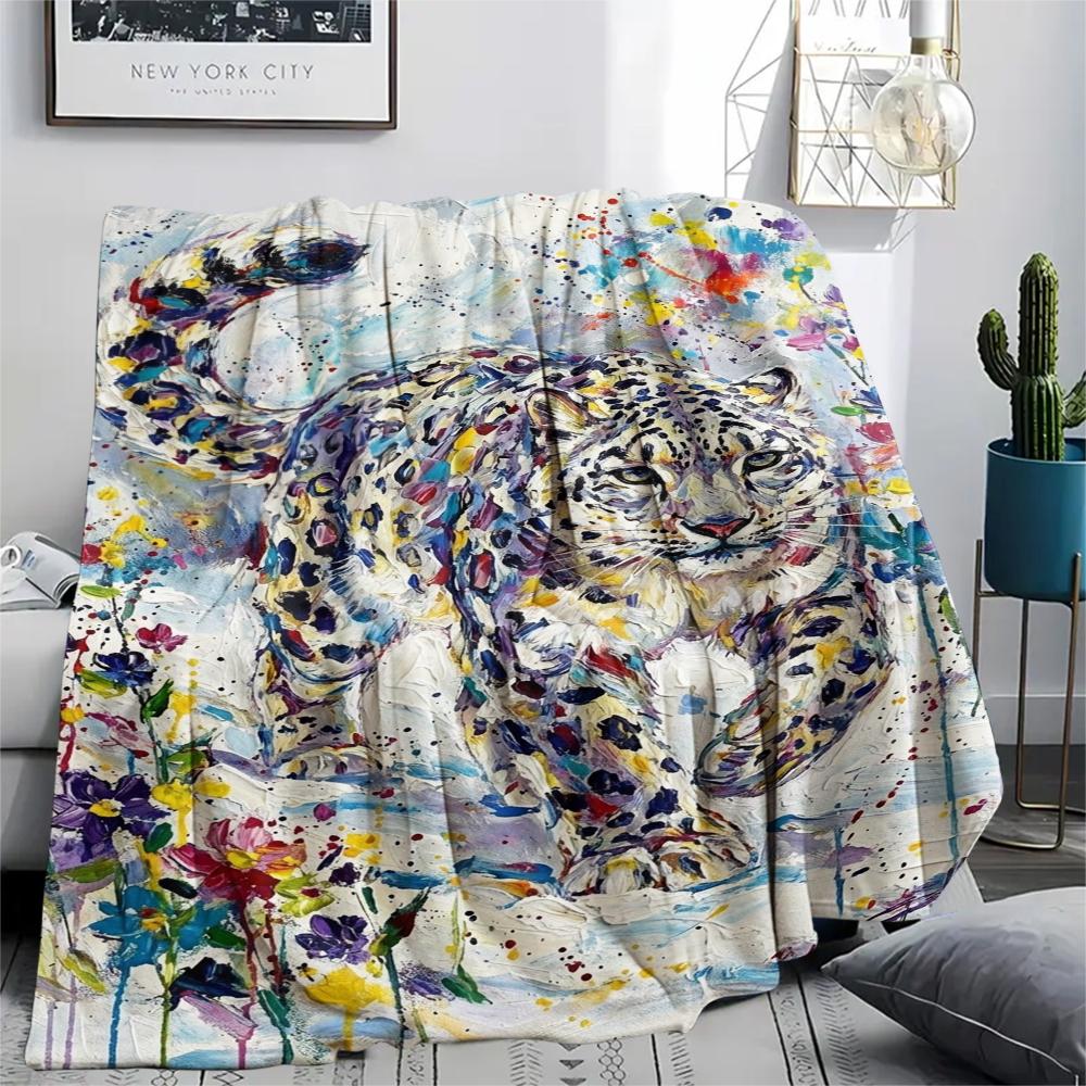 Snow Leopard Animal Print Flannel Blanket, High quality Comfortable for All Seasons, Home Decor, Warmth and Comfort, Perfect for Christmas Gifts116