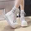 Fashion 2025New Punk Women's Boots Wedges Ladies Shoes Patent Leather Boots Rivets Cosplay Ankle Boots Zip Ladies Gothic Motorcycle Boot