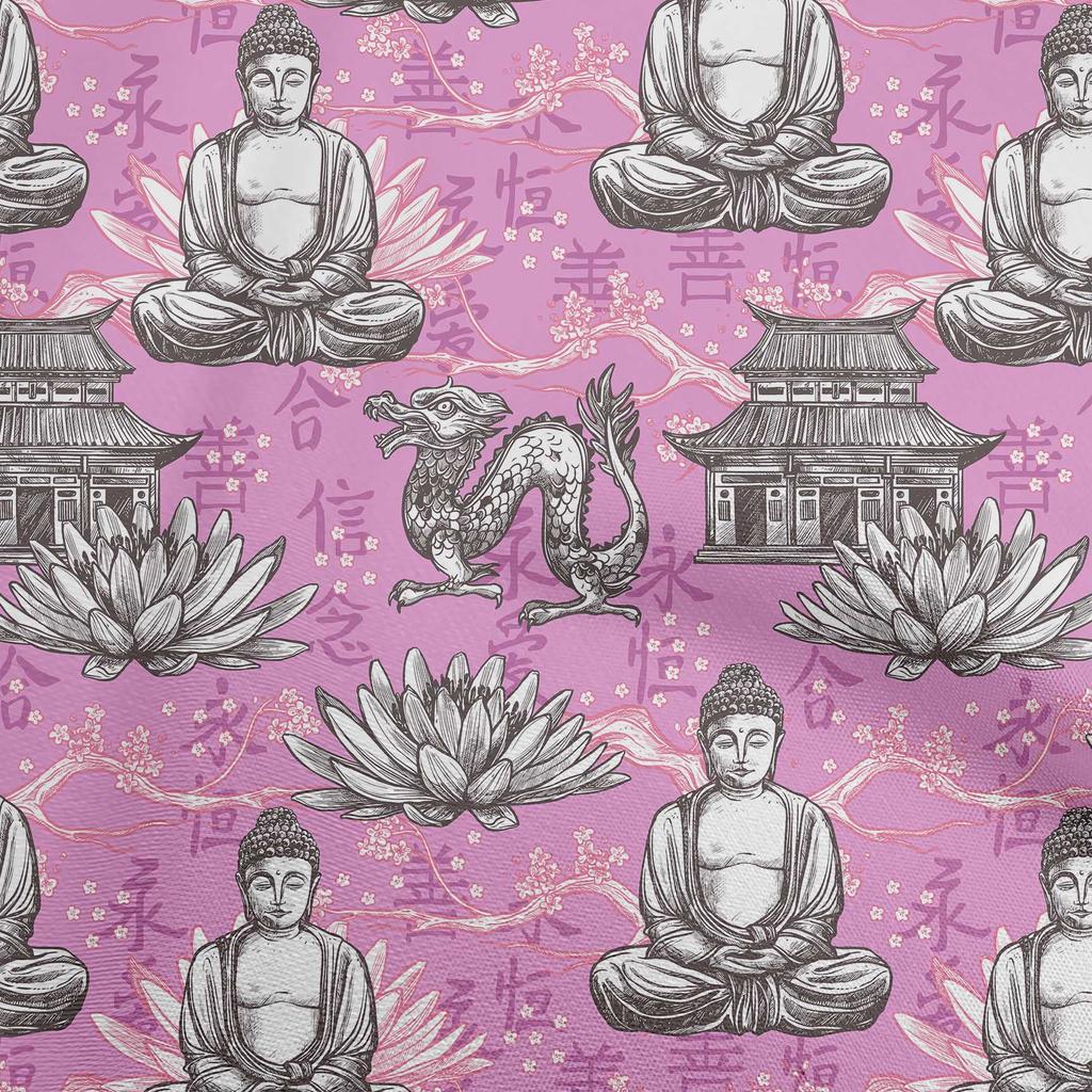 oneOone Cotton Flex Blue Fabric Asian Buddha Dress Material Fabric Print Fabric By The Yard 40 Inch