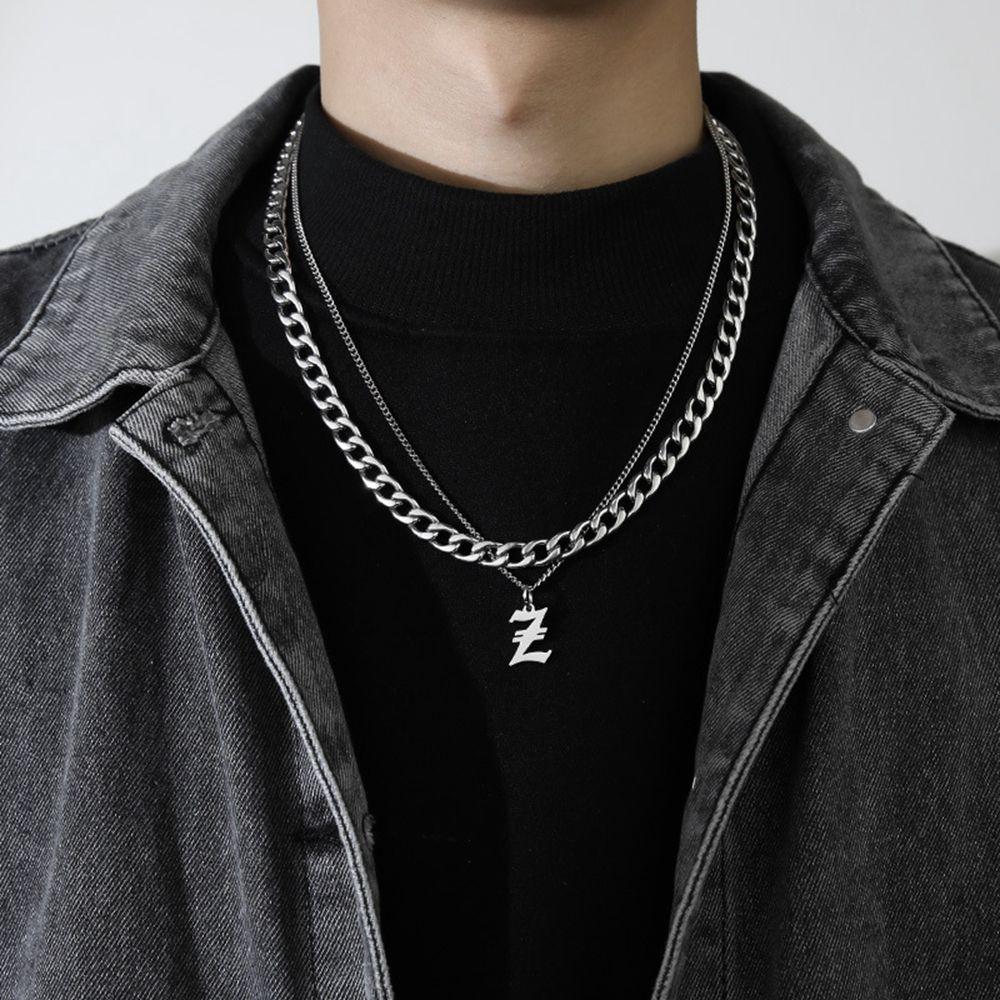 Многослойное мужское ожерелье в корейском стиле, кубинское ожерелье с буквами, мужская цепочка на ключицу, ожерелье из титановой стали