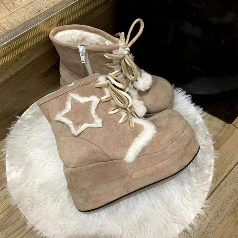 Модный оригинальный дизайн Лолита Женские зимние сапоги для снега Милые меховые помпоны Флисовые теплые короткие сапоги Девушки Хаки Черные ботильоны