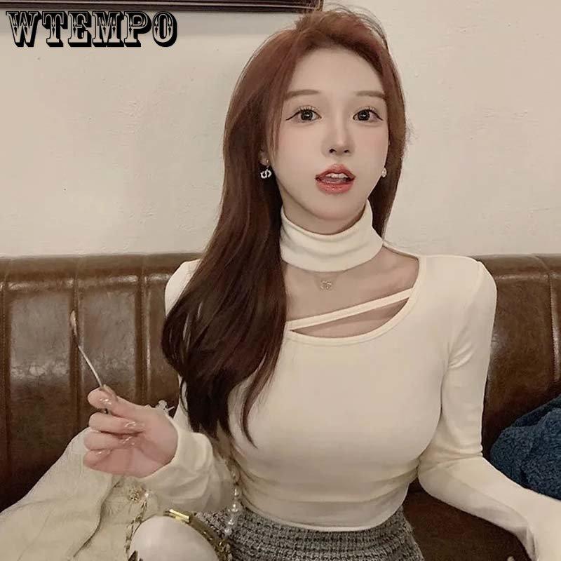 Тонкий тонкий свитер с воротником-стойкой, сексуальный однотонный женский топ с длинным рукавом, облегающая рубашка, повседневная весна-лето