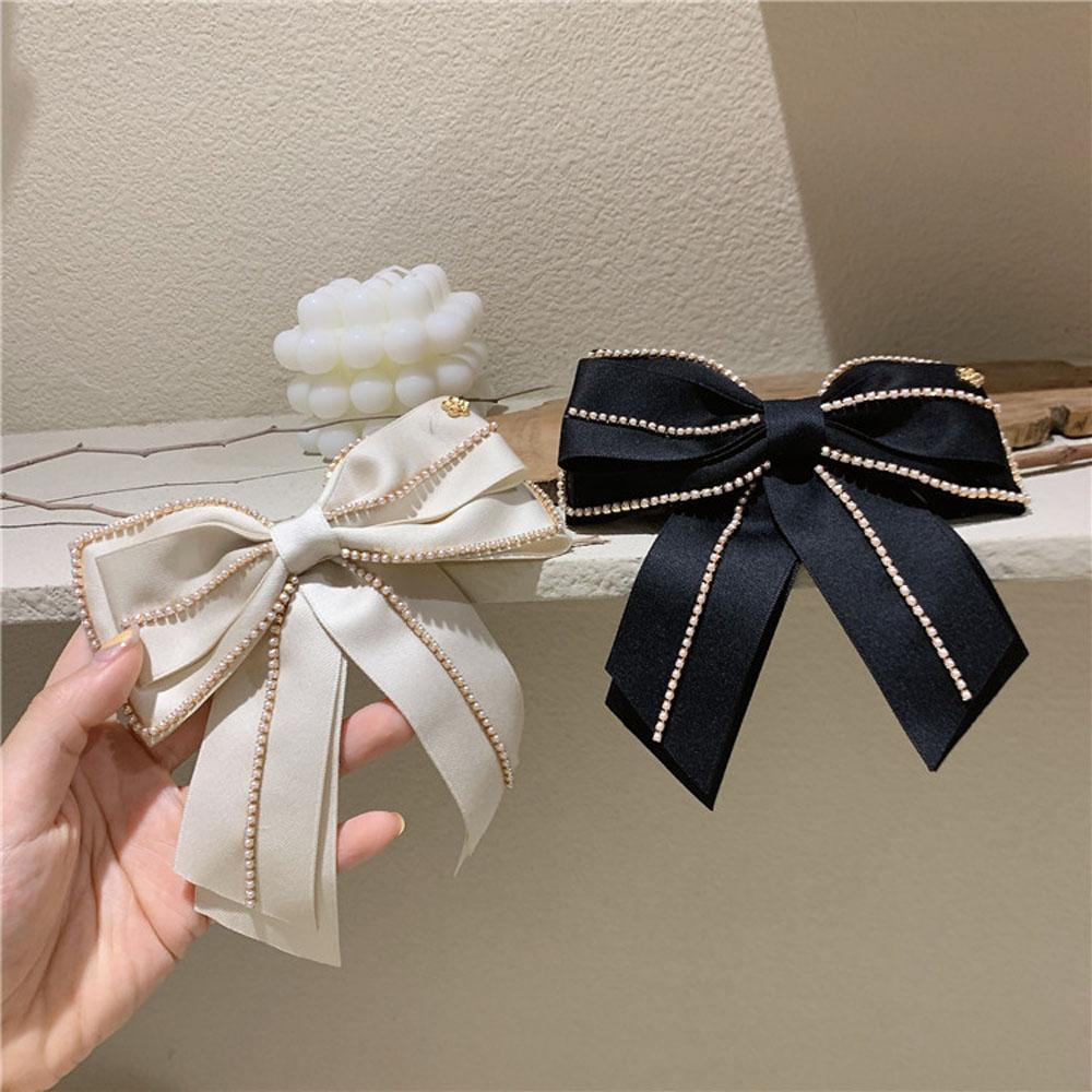 Gift Fashion Pearl Chain Women Side Clip Bow Hair Clip Spring Clip Hair Accessories