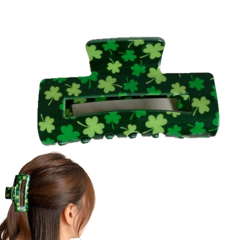 Shamrock Hair Clip For StPatricks Day Slip Resistant Acrylic Hair Claw Clip For Women Girl And Kids Festival Event