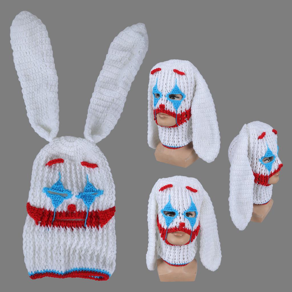 Rabbit Ears Evil Clown Hat Handwoven Balaclava Cap Novelty Party Hat for Girl Boys Knit Mask Hat Accessories