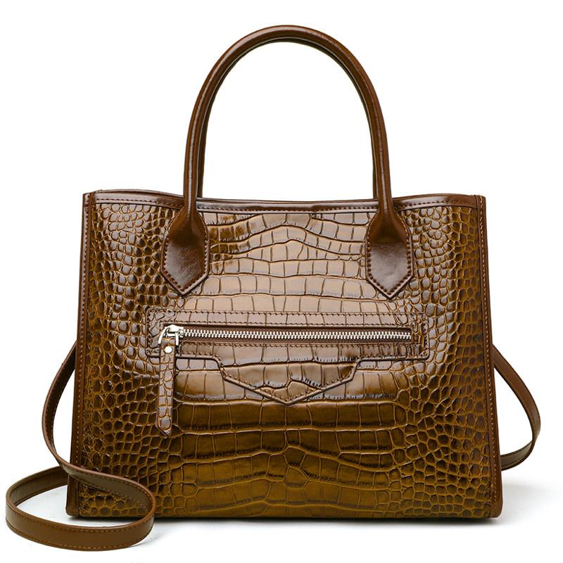 Роскошная черная сумка-тоут из коровьей кожи с тиснением под крокодила – Элегантная и практичная для путешествий