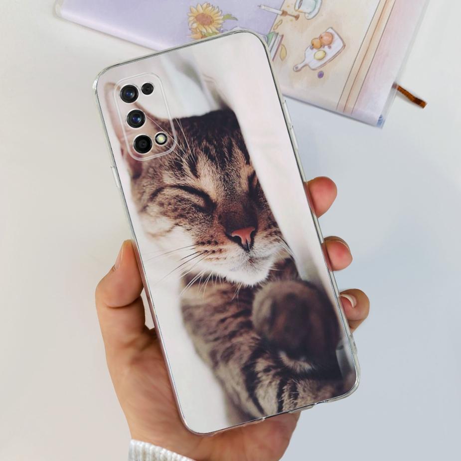 For Realme 7 Pro Case RMX2170 Cute Cat Flowers Painted Cover Clear Silicone Soft TPU Phone Case For Realme 7 Pro Realme7 5G Bags