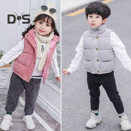 Детское зимнее пальто унисекс, толстый жилет без рукавов, застежка на молнию и пуговицы, с подкладкой, однотонный отложной воротник, спортивная повседневная жилетка, пальто