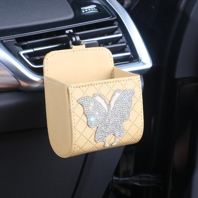 Автомобильная сумка для хранения Bling Butterfly, автомобильный воздуховод, мусорный мешок, органайзер, мобильный телефон, ключ, солнцезащитные очки, вентиляционное отверстие, подвесной ящик для хранения