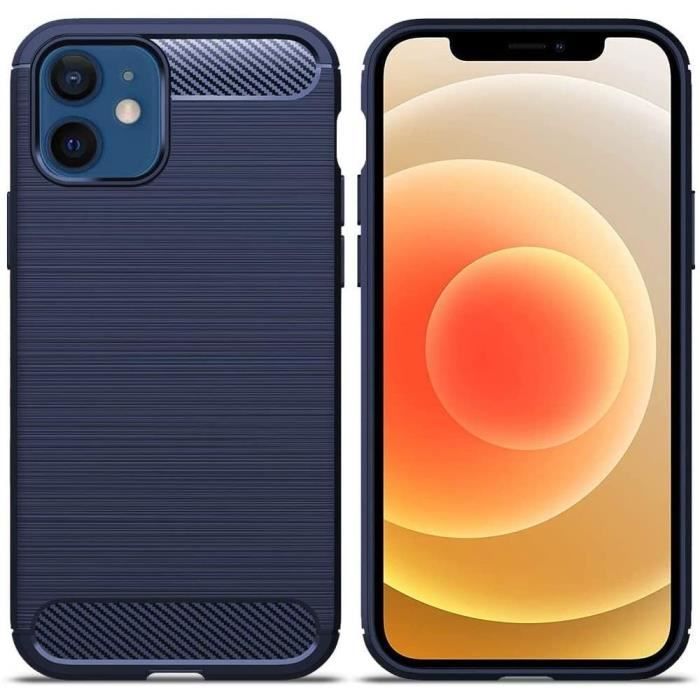 Coque de Protection - PROSHOP - pour iPhone 12 - Souple - Effet Carbone - Bleu Marine