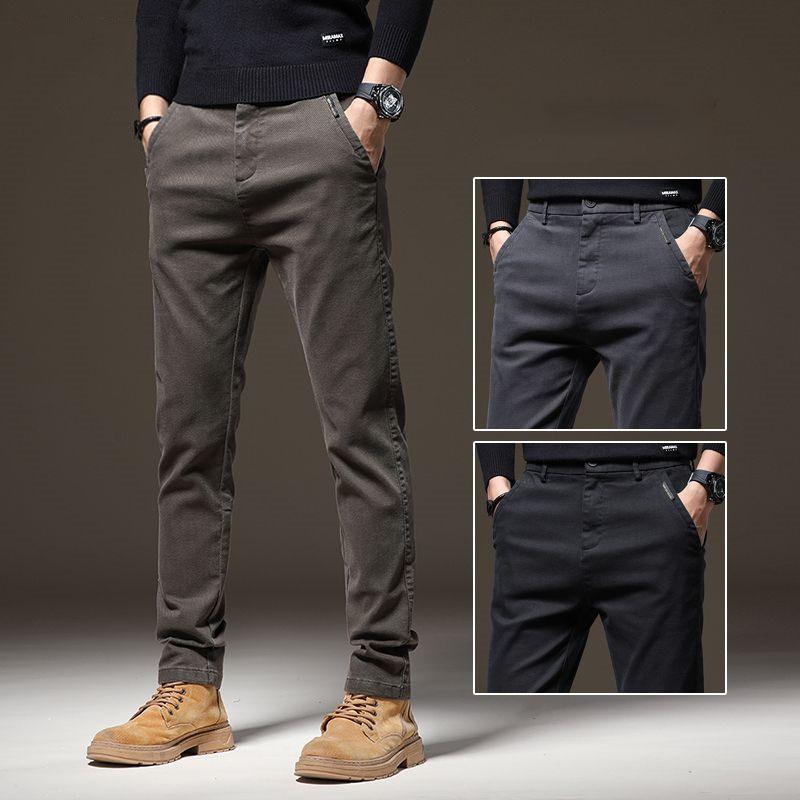 Autumn Brown Trousers Thickened Elastic Slim Straight Business Casual Pants Fashion Korean Brand Clothes