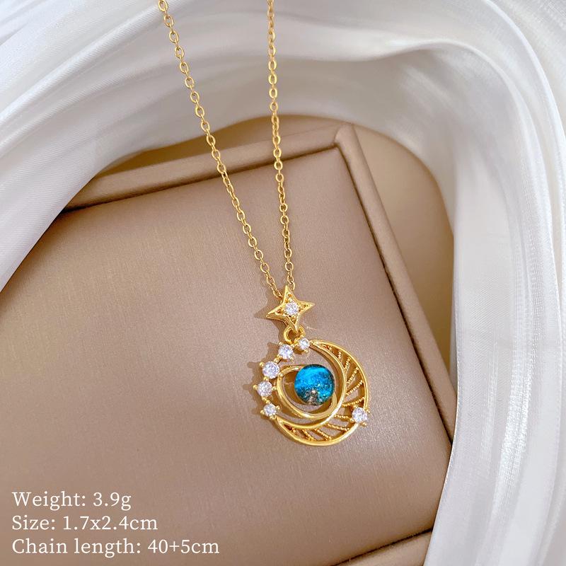 Подвеска-месяц из титановой стали: Элегантный дизайн микро-паве с полным бриллиантовым покрытием, сверкающий и стильный для женщин.