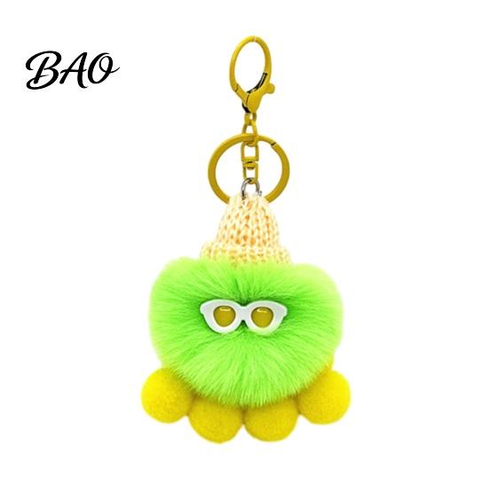 Portable Key Holder Plush Octopus Keychain, Fuzzy Stuffed Sea Animal Bag Charm, Hanging Charm Knit Hat with Keyring for Backpacks and Handbags