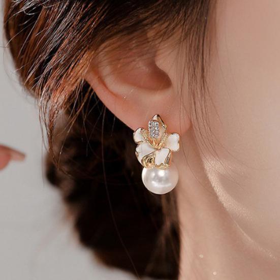 1 пара сережек-капель с искусственным жемчугом и блестящими стразами в форме цветка, серьги-гвоздики для выпускного вечера, юбилея, ювелирного подарка