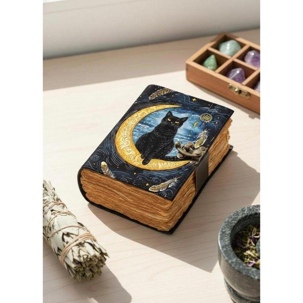 Дневник мистической кошки: Книга теней в искусственной коже с неровными краями страниц, дневник для автора песен.