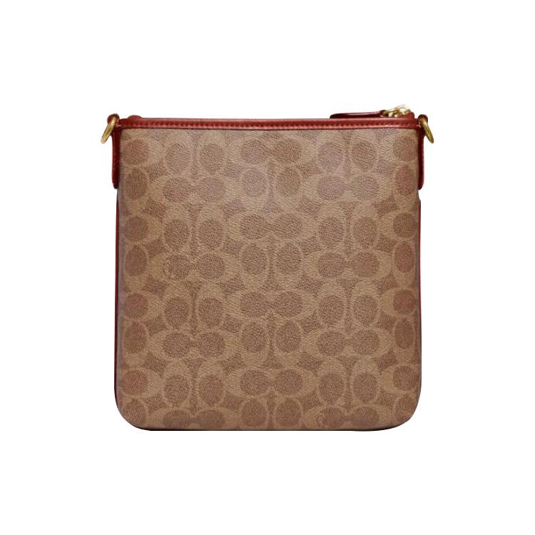 New COACH Kitt Coated Canvas With Refined Calfskin Shoulder Bag, Crossbody Bag Small Women's Cinnamon & Monogram Brown CC533-B4NQ4