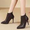 Женские зимние ботильоны на высоком каблуке с острым носком и кристаллами, сексуальные туфли-лодочки, дизайнерская модная кожаная зимняя обувь, тренд 2024 года, новые женские ботинки