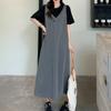 2023 Plus Size Summer T-Shirt Dress Women Cotton Loose Dress O-Neck Vintage Fake Two-Piece Dress Short Sleeves Loose Casual Female Dresses