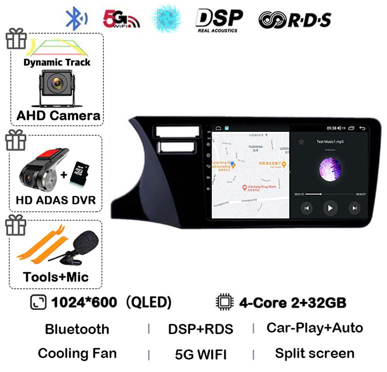 Android 14 Carplay Auto For Fit Honda City 2014 2015 2016 2017 Multimedia Stereo Car Radio DVD Video Player Navi Head Unit Audio