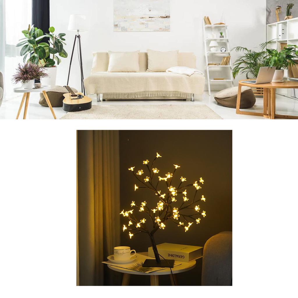 LED Tabletop Bonsai Tree Lamp USB Tree Lamp Christmas Bedroom Decoration Table Night Light Black 48