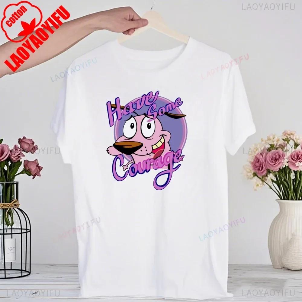 Мультяшная футболка 90-х «Кураж — трусливый пес» Ретро Уличная мода Летняя одежда Топы Подарок Мужчины Женщины Пара Хлопковые футболки