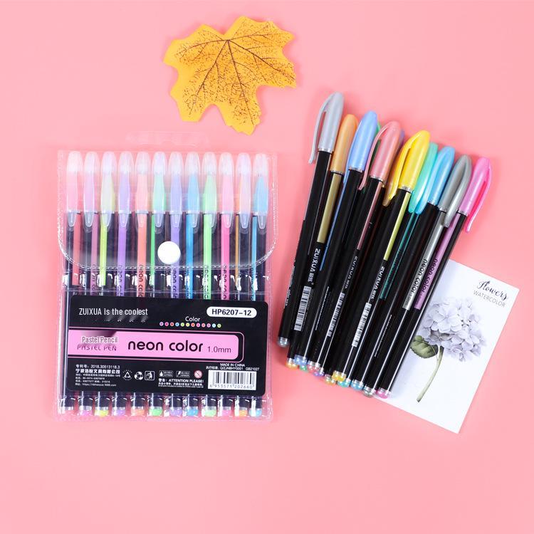 12-Color Glitter Pastel Pen & Highlighter Set for Kids
