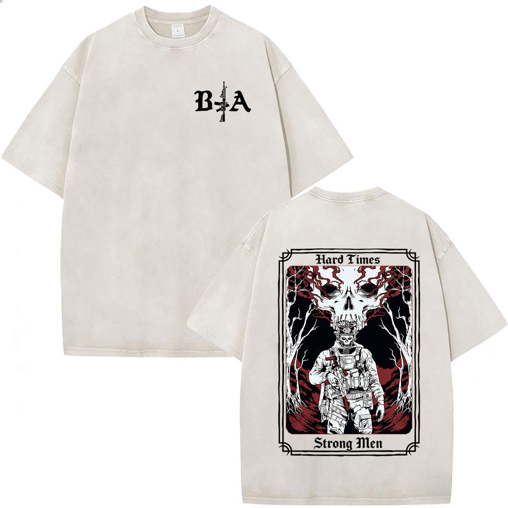 Vintage Washed Mystery Brothers in Arms Printed Tshirt Men Women Clothing Casual Cotton Short Sleeve T Shirts Streetwear