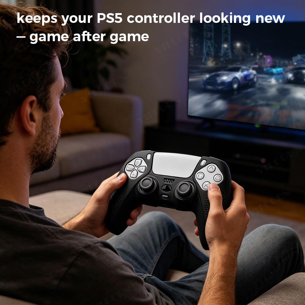 PS5 Compatible Controller Silicone Cover with Thumb Grip Caps, Anti-Slip Gamepad Skin