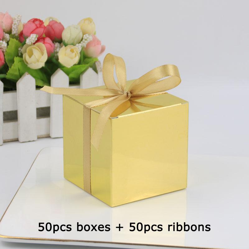 WTEMPO 50 шт 7,6*7,6*7,6 см однотонные подарочные коробки из кубической бумаги с бантом и лентой, складные коробки для небольших подарков своими руками, коробки для упаковки подарков на день рождения, свадьбу, вечеринку