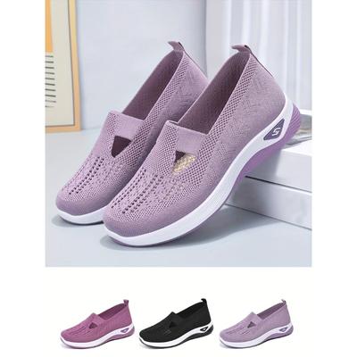 Женские однотонные вязаные кроссовки, повседневные прогулочные туфли на платформе с мягкой подошвой, дышащая повседневная обувь с низким верхом