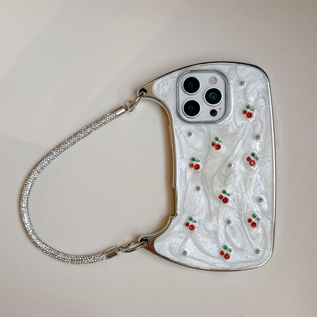 Жемчуг и Вишня Наплечный Чехол для Телефона для Серии iPhone 12-17 — Блестящий Регулируемый Ремешок, Свежий Летний Дизайн