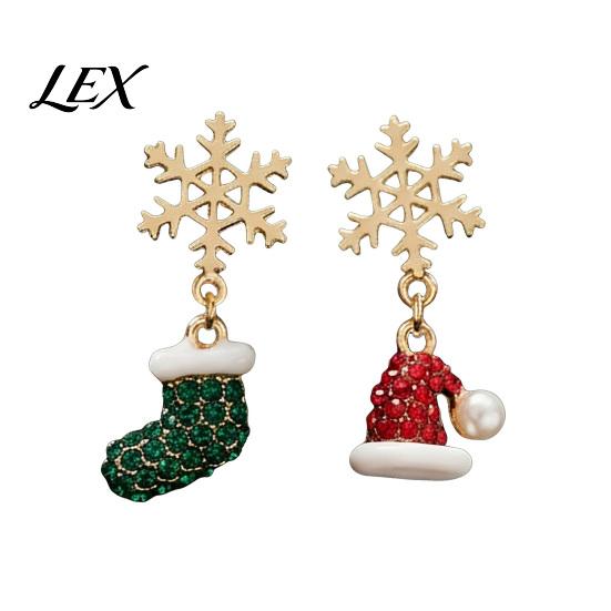 Comfortable Daily Wear Jewelry 1 Pair Christmas Earrings, Sparkling Snowflake Red Santa Hat Green Exquisite Pendant Earrings Stocking Dangle
