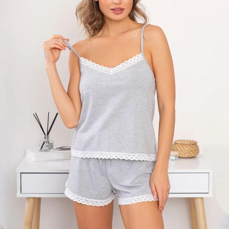 Women's Sexy Sleepwear Solid Color Suspender Shorts Two-piece Set