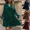 Autumn Women'S V-Neck Long Sleeved Solid Color Velvet Dress For Women