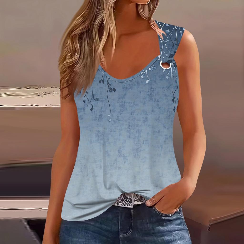 Womens Tank Top V Neck Basic Printed Casual Flowy Sleeveless Deep Side Cut Tops For Women