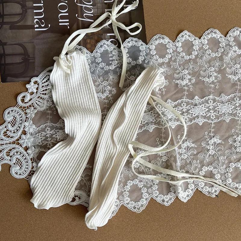 Носки Chic Simplicity Kids для девочек, корейская мода, однотонные носки с бантом и оборками, осенние мягкие хлопковые детские школьные носки