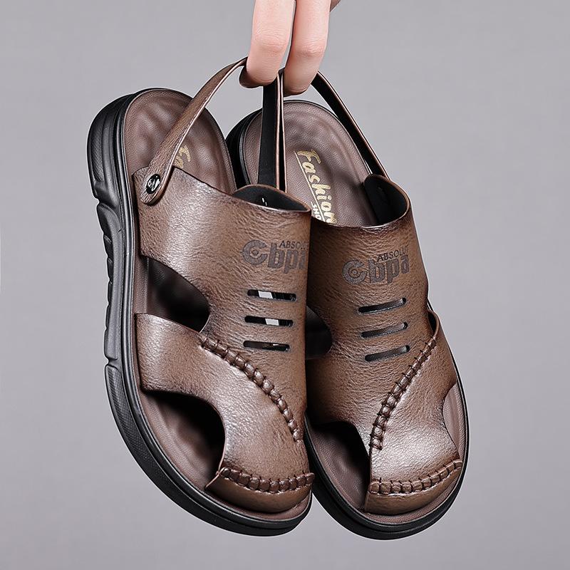 Leather Sandals Men's Outer Wear Summer Breathable Casual Men's Sandals Soft Surface Beach Men's Trendy Shoes