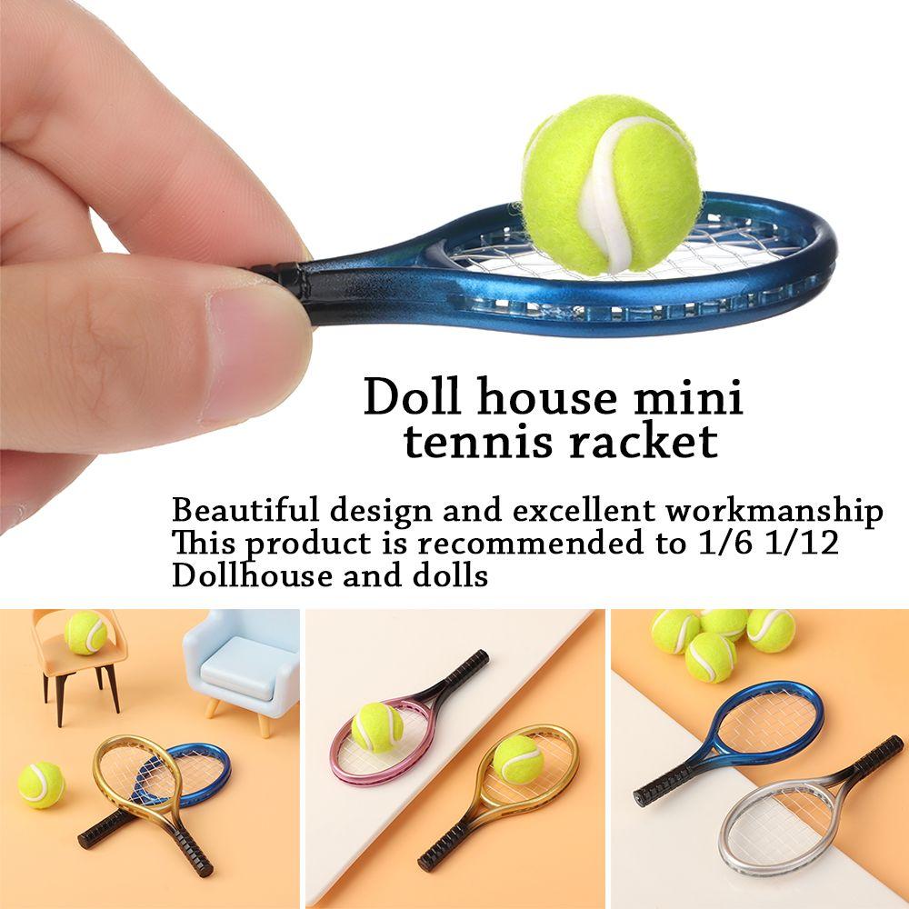 Garden Gift Mini Tennis Racket&Ball Sport Tennis Model Miniature Tennis Racket Doll House Tennis