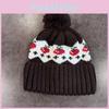 Warm Knitted Hat Cherry Embroidery Design And Plush Ball Decoration For Fall Outdoor And Commuting
