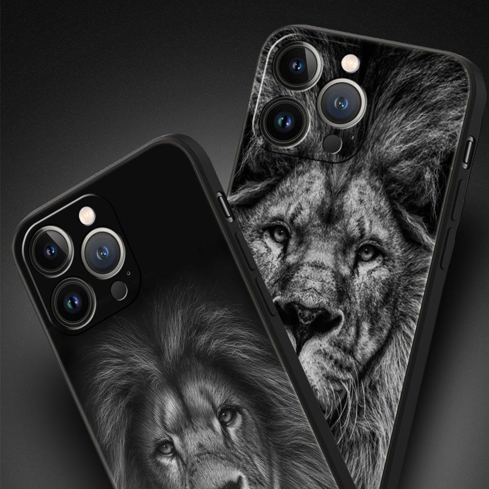 Роскошный чехол для телефона с изображением льва и диких животных для iPhone 13, 15, 14, 12 Mini 11 Pro MAX XR X SE XS 7 8 Plus, черный силиконовый защитный чехол